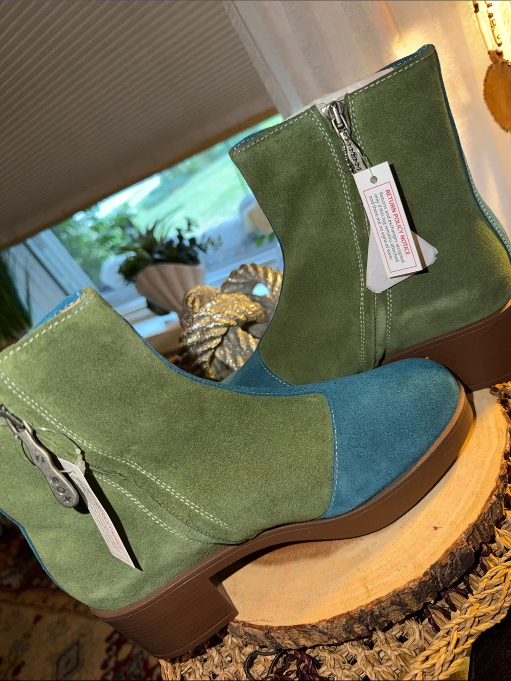 Lazo Siren Suede Colorblock Ankle Boots Blue Green Made in Italy Women’s 7 NIB